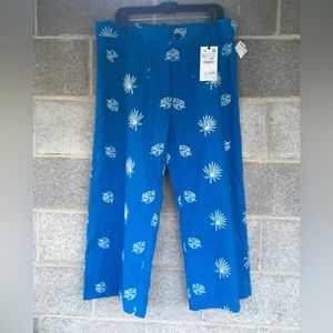 New Zara Blue Embroidered Culottes Turquoise Wide Leg Linen Pants Size XXL NEW